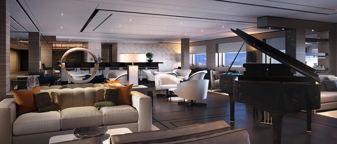 Living Room mit Klavier des Kreuzfahrtschiffes Evrima