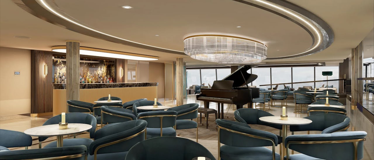 Lounge mit Klavier des Kreuzfahrtschiffes Explora 1